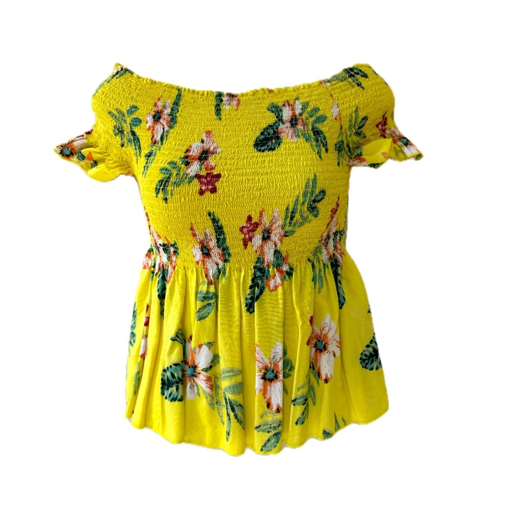 4/$25 Japna Yellow Floal Smocked Crop Top Sz S